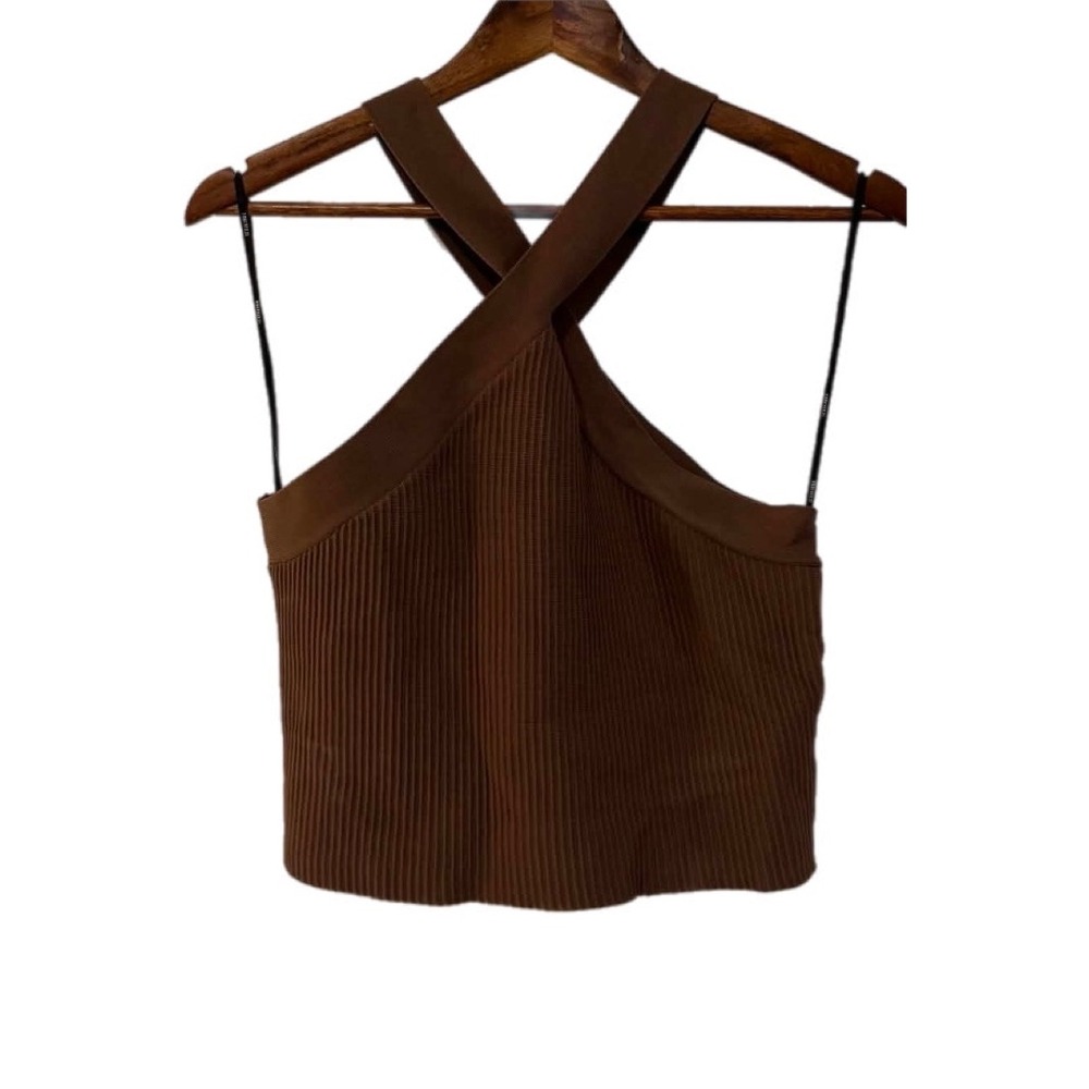 Forever 21 Halter‎ Top Women XL Brown Excellent Ribbed Knit Criss Cross Neck